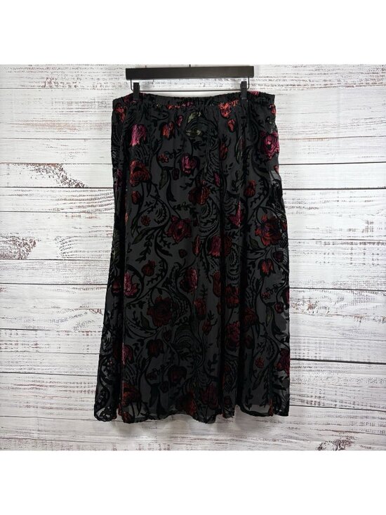 Coldwater Creek Dresses & Skirts - Coldwater Creek Black Pink Floral Velvet Sheer Lined Maxi Skirt